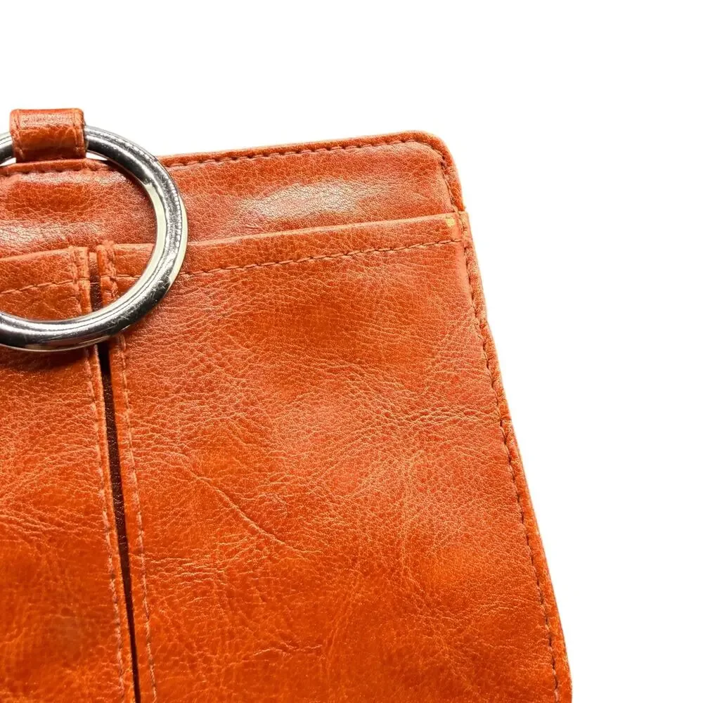 Pouchee Leather Purse Organizer Insert Cognac Brown Ring Handle Wallet